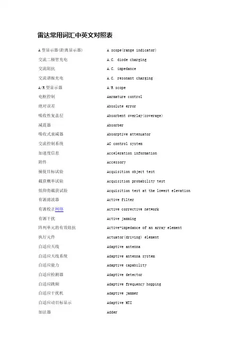 雷达常用词汇中英文对照表