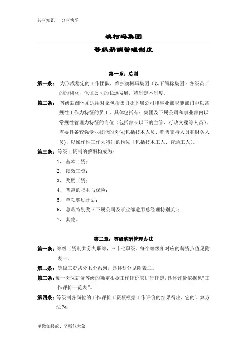 澳柯玛集团等级薪酬管理制度