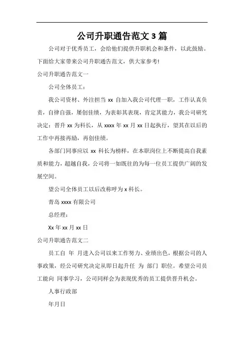  公司升职通告范文3篇