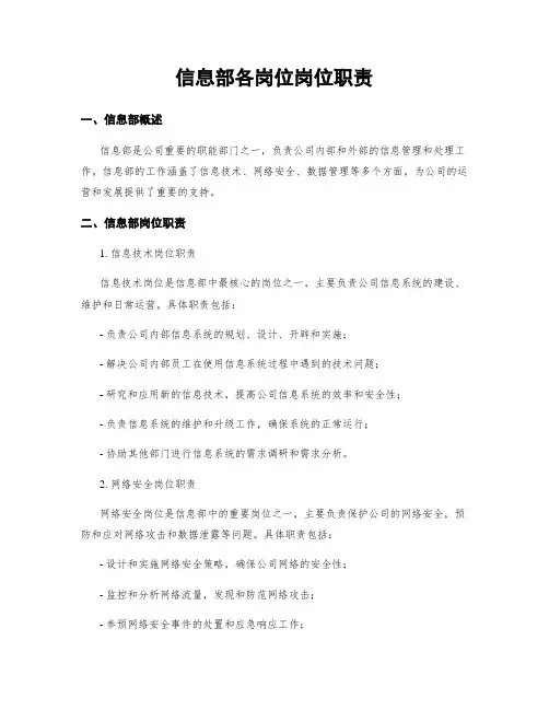 信息部各岗位岗位职责
