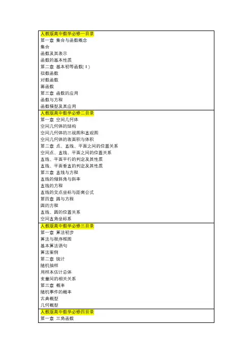 人教版高中数学章节目录