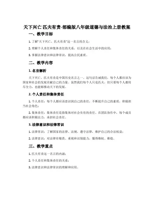 天下兴亡 匹夫有责-部编版八年级道德与法治上册教案