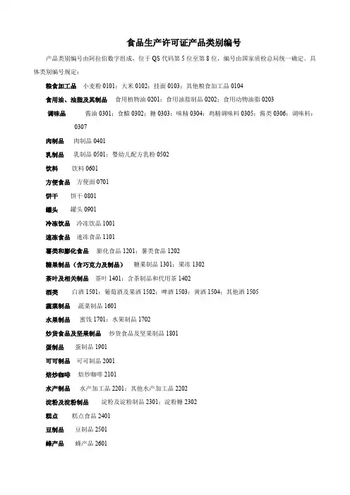 食品生产许可证产品分类及编号【精选】