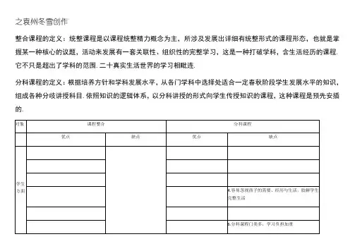 整合课程和分科课程的优缺点及个人感想