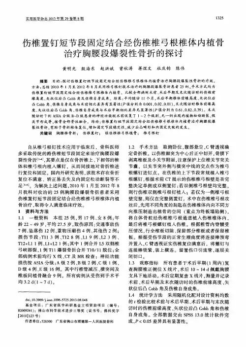 伤椎置钉短节段固定结合经伤椎椎弓根椎体内植骨治疗胸腰段爆裂性骨折的探讨