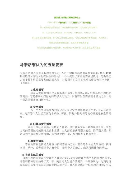 马斯洛缩认为的五层需要