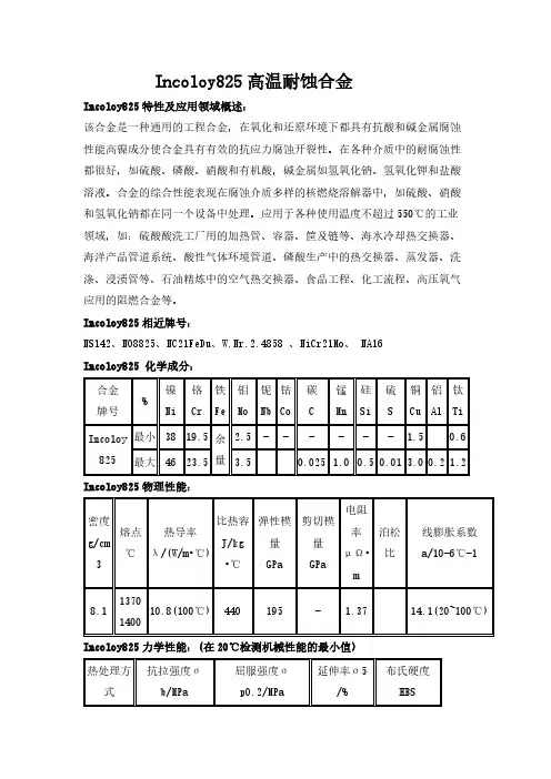 incoloy825高温耐蚀合金 N08825