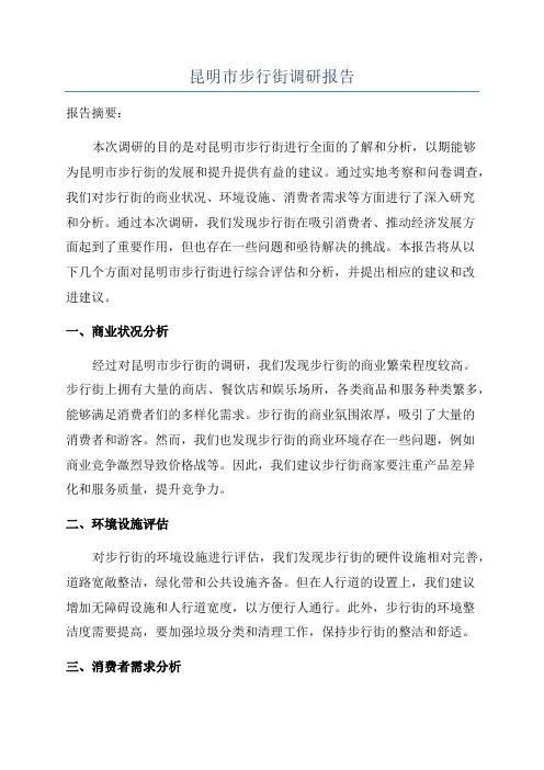 昆明市步行街调研报告