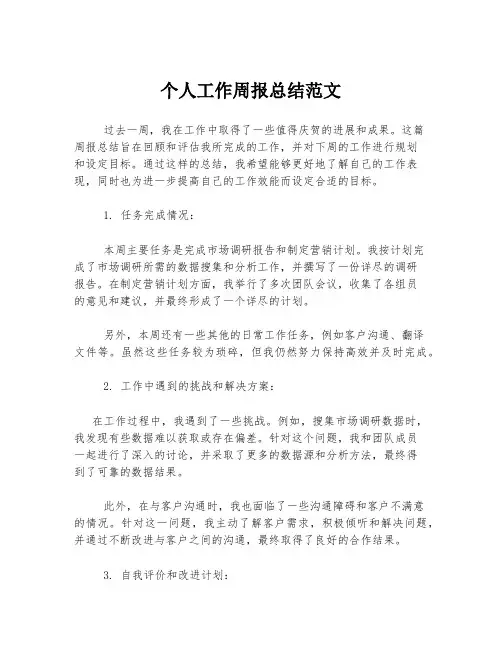 个人工作周报总结范文