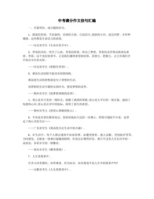 中考满分作文佳句汇编