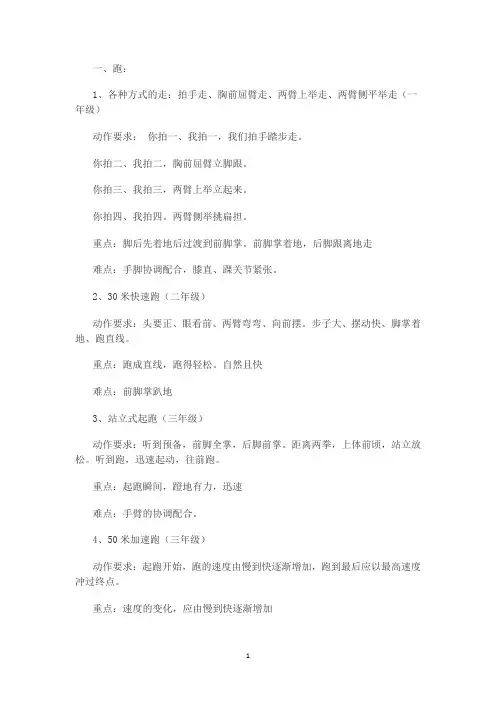 小学体育教材重难点