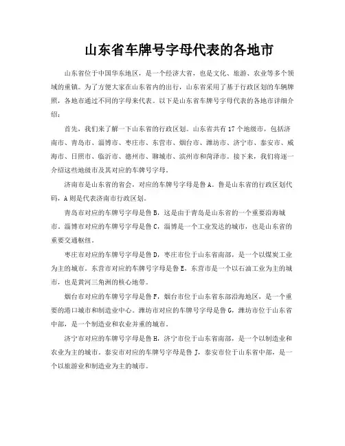 山东省车牌号字母代表的各地市