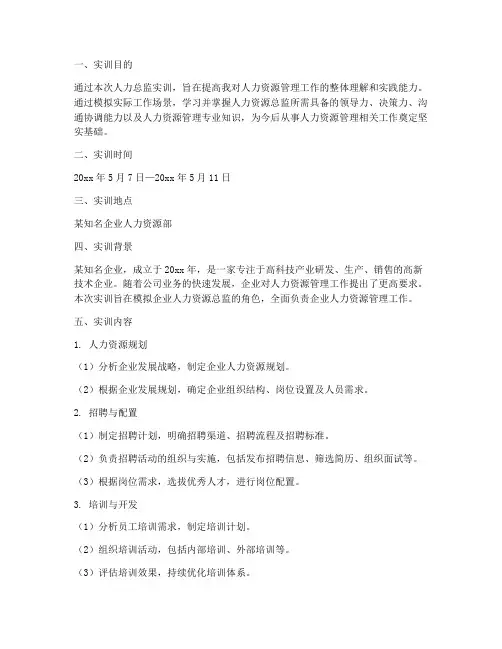 人力总监实训报告