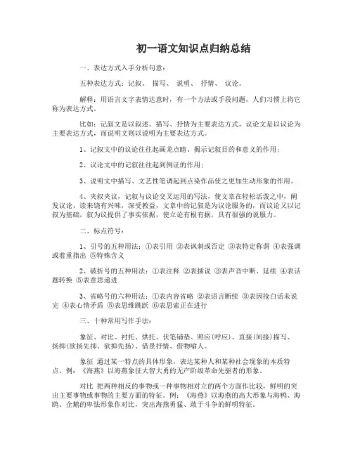 初一语文知识点归纳总结有哪些