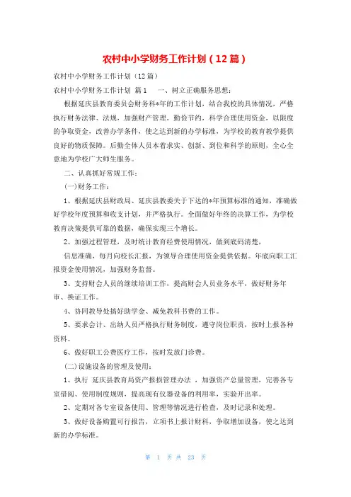 农村中小学财务工作计划(12篇)