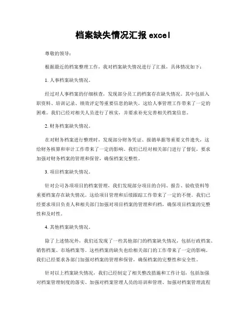 档案缺失情况汇报excel
