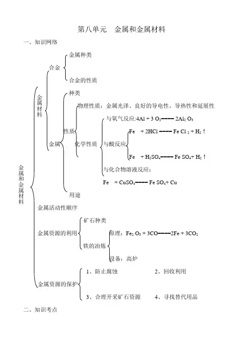 化学人教版九年级上册第八单元 金属和金属材料