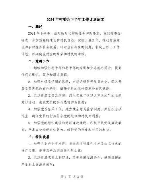 2024年村委会下半年工作计划范文