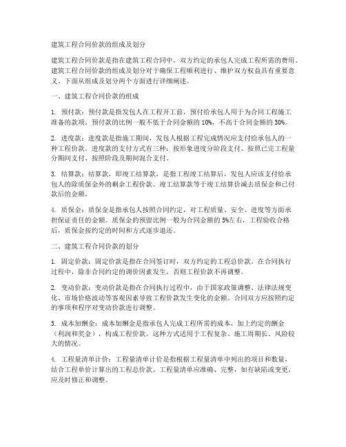 建筑工程合同价款的组成及划分