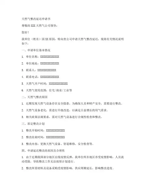 天然气整改延迟申请书模板