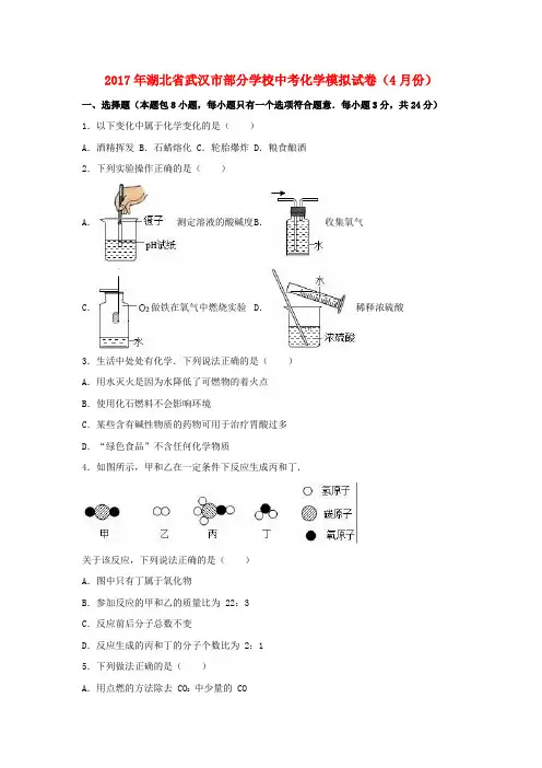 湖北省武汉市2017届中考化学4月模拟试卷(含解析)