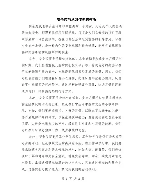 安全应当从习惯抓起模版