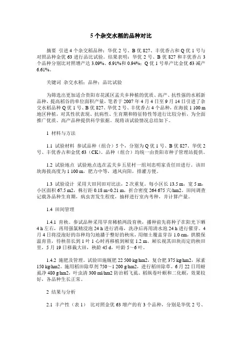 5个杂交水稻的品种对比
