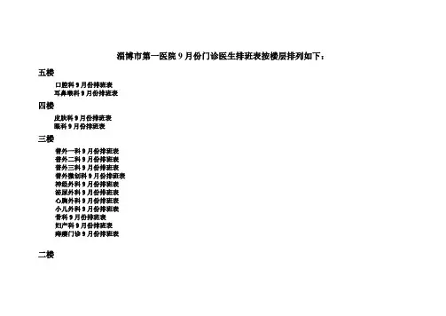 淄博市第一医院9月份门诊医生排班表按楼层排列如下