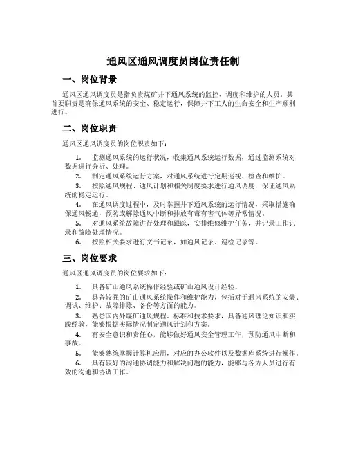 通风区通风调度员岗位责任制