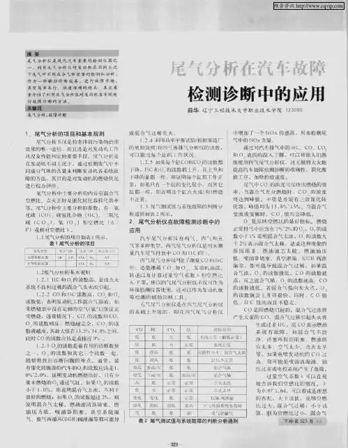 尾气分析在汽车故障检测诊断中的应用