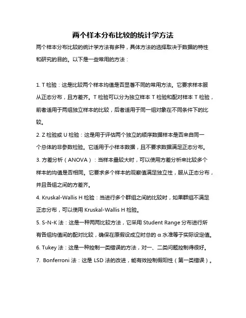 两个样本分布比较的统计学方法