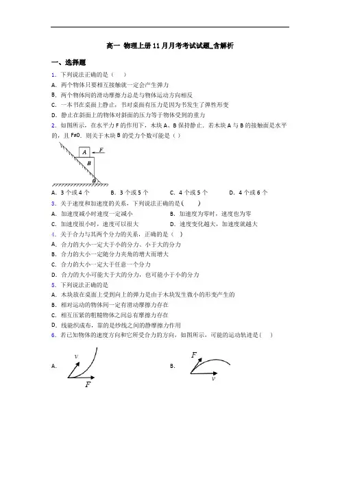 高一 物理上册11月月考考试试题_含解析