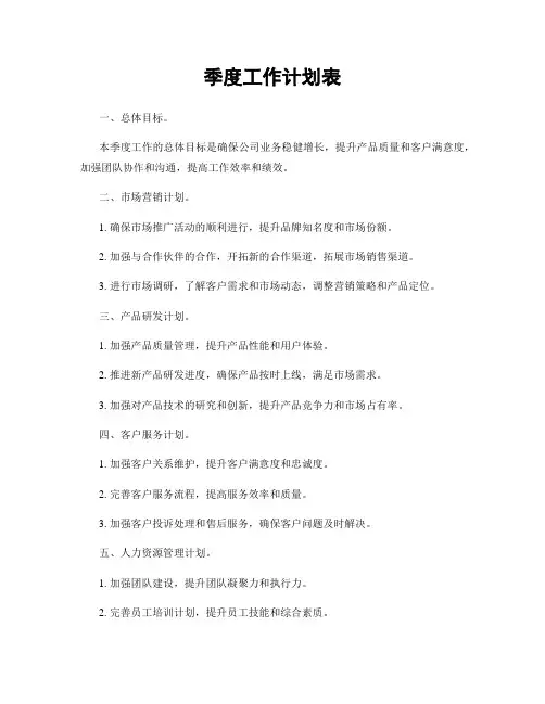 季度工作计划表
