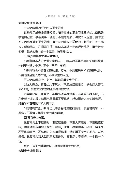 大班安全计划（精选12篇）