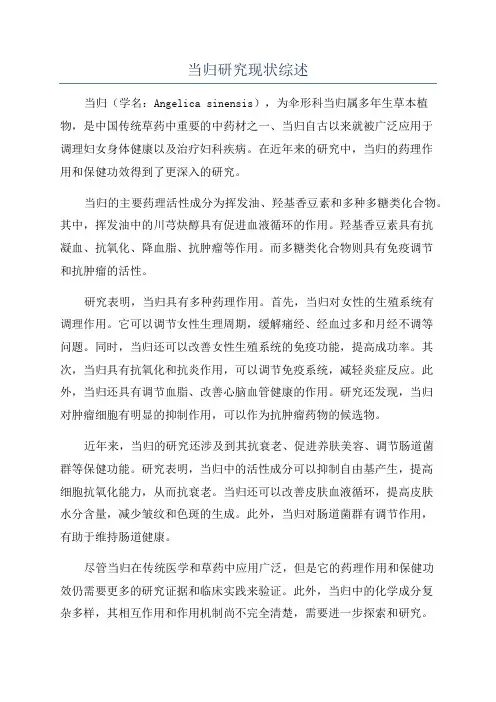当归研究现状综述