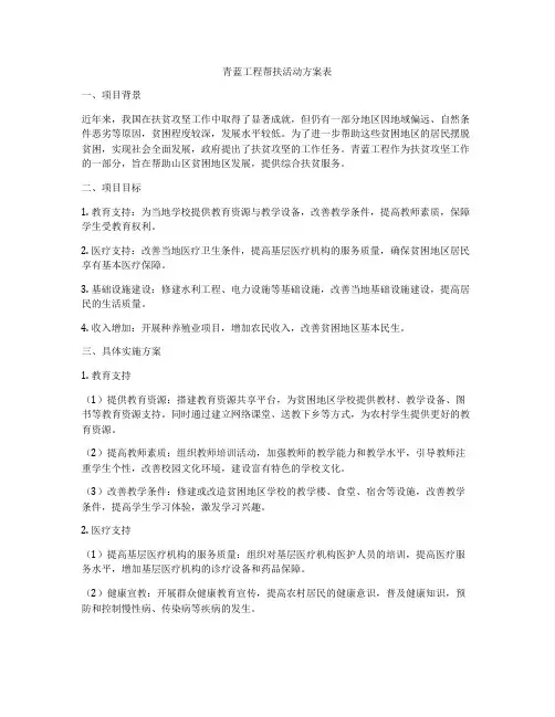 青蓝工程帮扶活动方案表