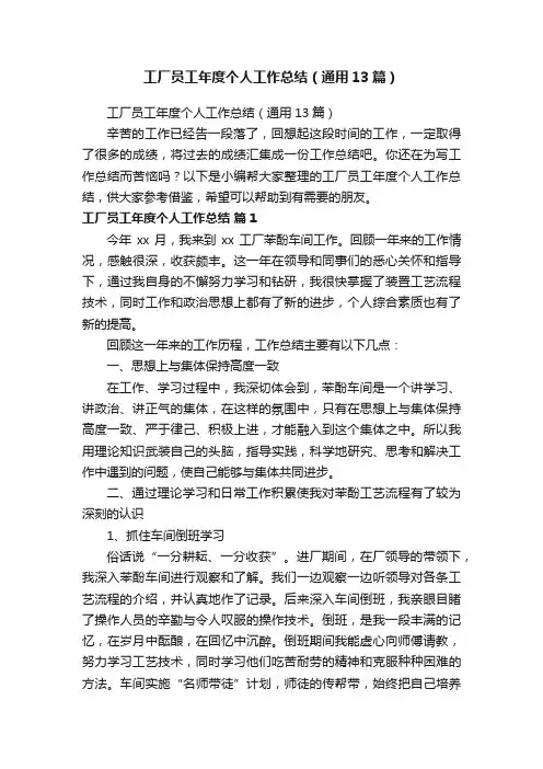 工厂员工年度个人工作总结（通用13篇）