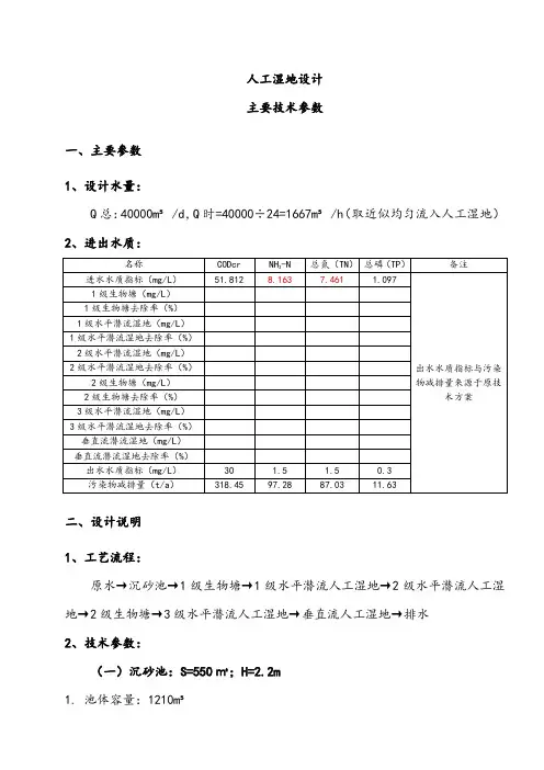 人工湿地设计技术参数