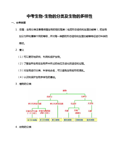 中考生物-生物的分类及生物的多样性