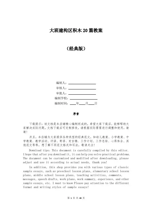 大班建构区积木20篇教案