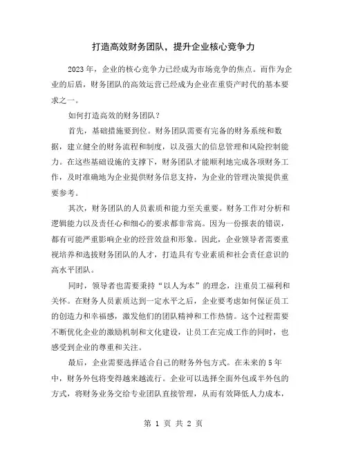 打造高效财务团队,提升企业核心竞争力