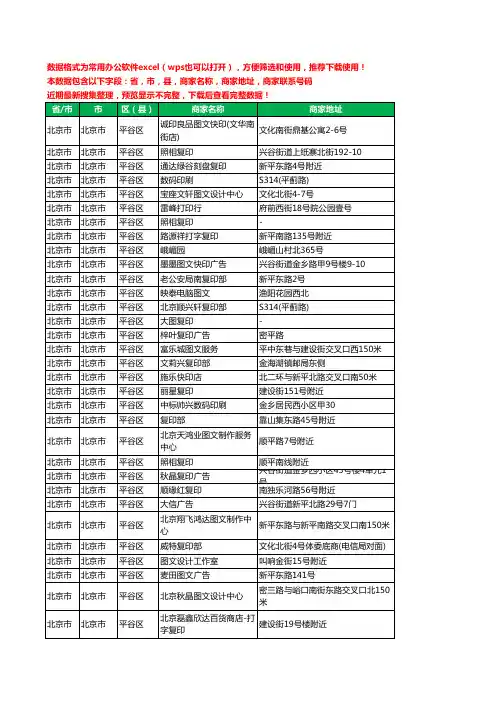 2020新版北京市北京市平谷区复印工商企业公司商家名录名单黄页联系电话号码地址大全34家