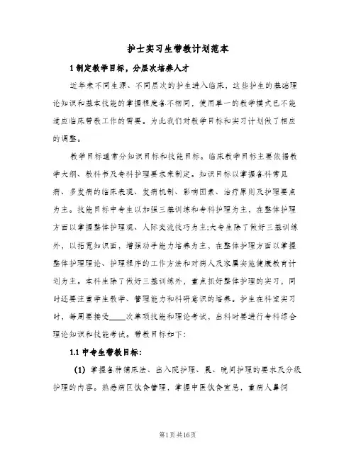 护士实习生带教计划范本(4篇)