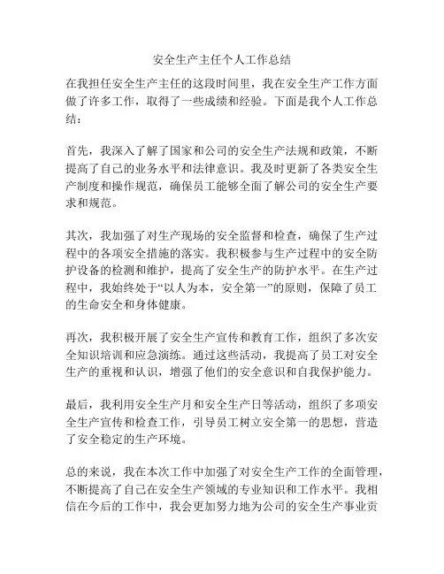 安全生产主任个人工作总结