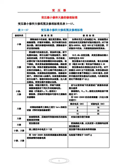 变压器小修和大修的修理标准