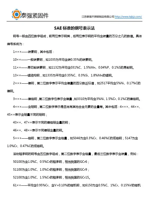 SAE标准的钢号表示法