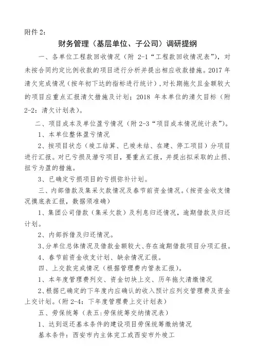 财务管理(基层单位、子公司)调研提纲