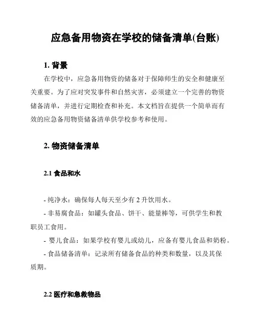 应急备用物资在学校的储备清单(台账)