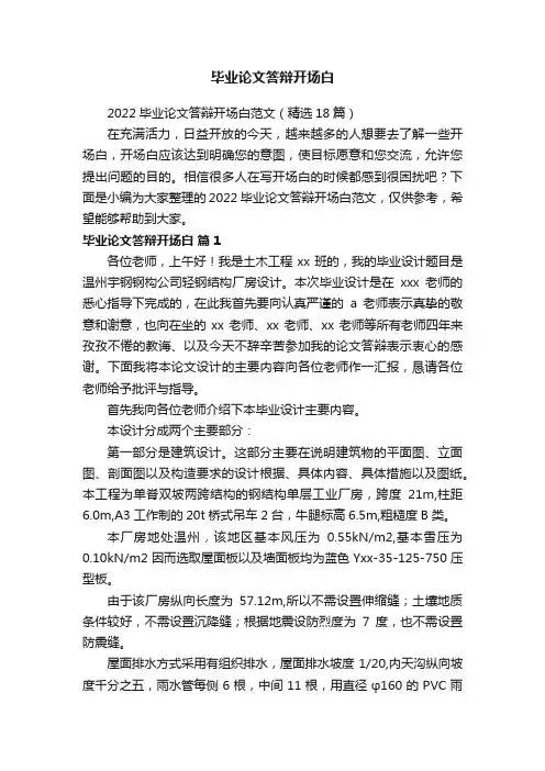 2022毕业论文答辩开场白范文（精选18篇）