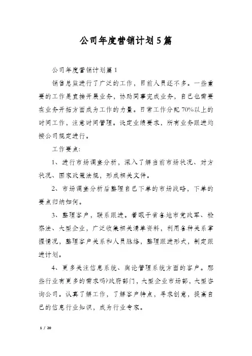 公司年度营销计划5篇